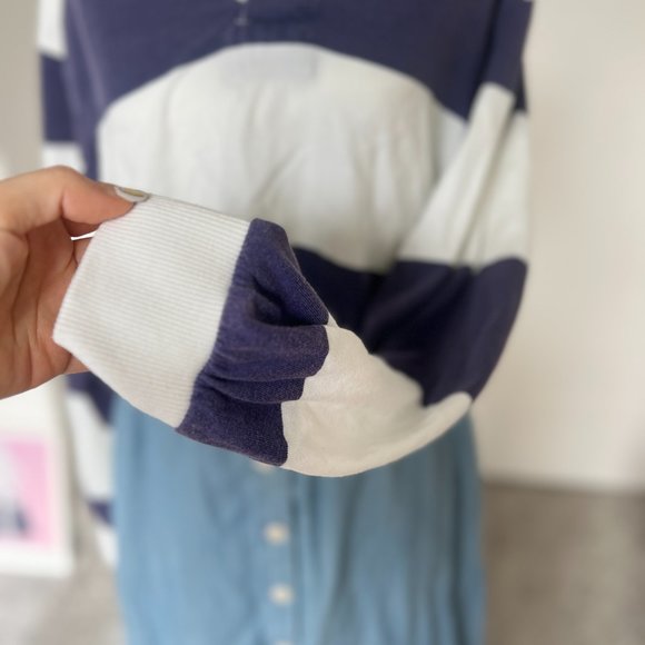 Urban Outfitters BDG Striped Jefferson Cropped Shirt Purple Stripe - Picture 6 of 8